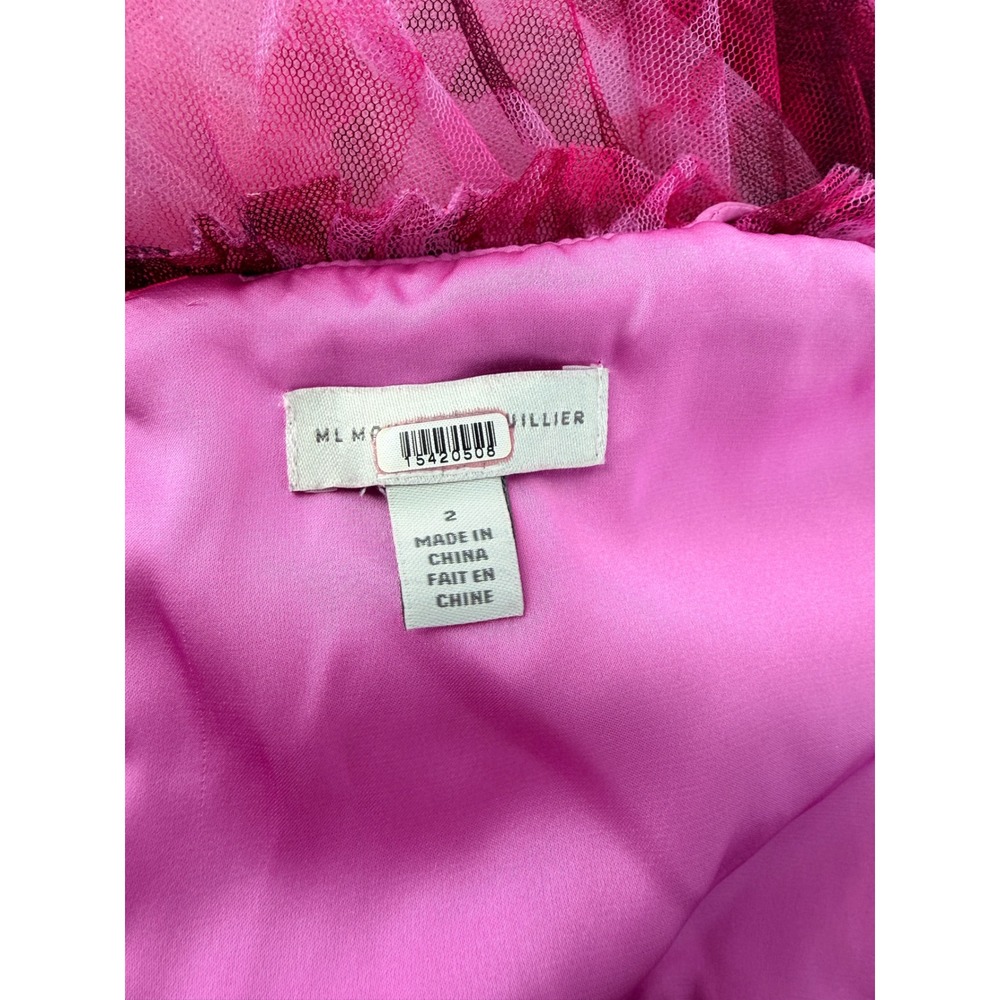 ML Monique Lhuillier Pink Floral Pleated Strapless Midi Dress Size 2 - Picture 5 of 11